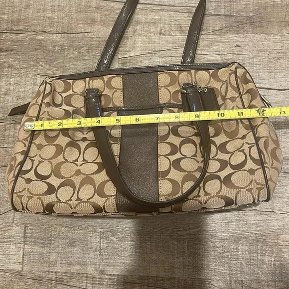 Coach - Signature Stripe Nancy Satchel Handbag 28505 - Khaki Brown Mahogany - Picture 9 of 15